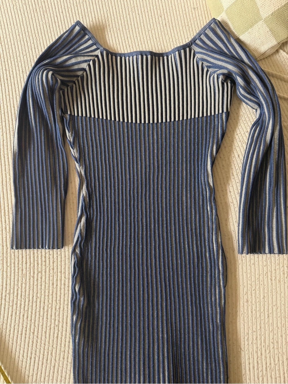 PrettyLittleThing Navy and Cream Ribbed Maxi Dress